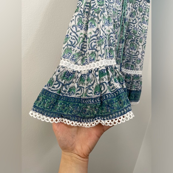 Bell Patricia Midi Dress Blue and Green Sleeveless Dress Silk Cotton Rainey S - Picture 5 of 12